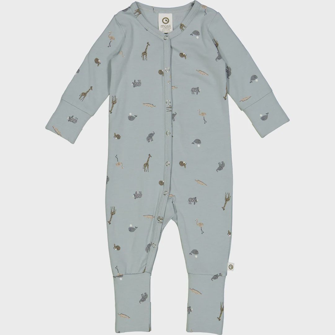 Müsli boxpakje Mini Me Sleepy – Jasmin Blue biologisch katoen met dierenprint