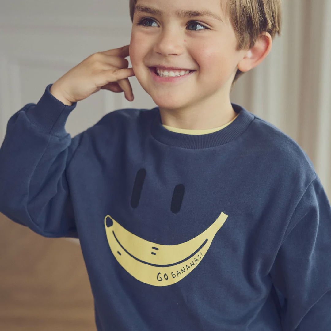 Müsli kindertrui Banana – sweatshirt biologisch katoen met bananenprint