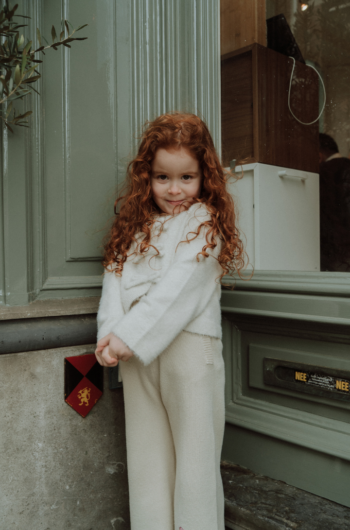 Kinderbroek wide leg - Wolvie Clyde Ecru Embroidery - broderie katoen