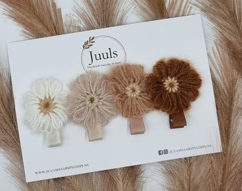 Haarspeldjes Wol Flower combi