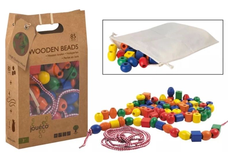Jouéco houten kralenset – 85-delig creatief speelgoed voor kinderen