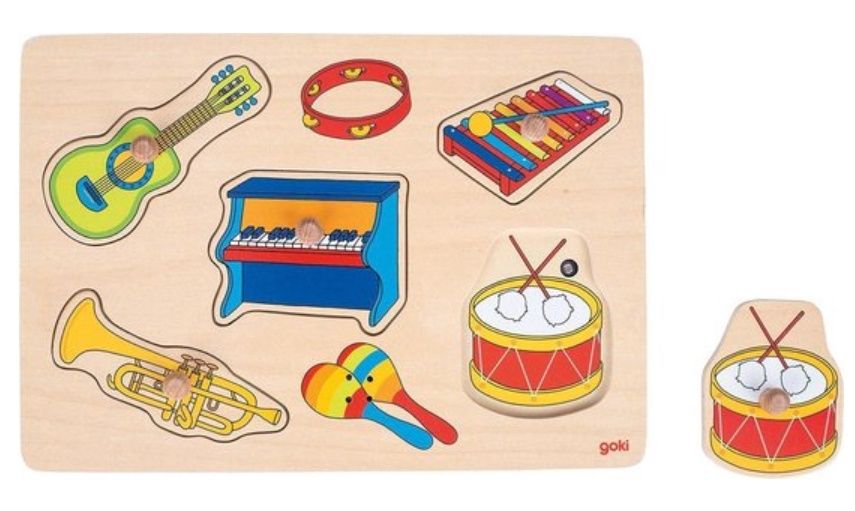 Goki Noppenpuzzel met Geluid – muziekinstrumenten (5-delig) educatief houten speelgoed