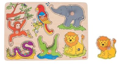 Goki Noppenpuzzel Dierentuindieren – houten puzzel met grote knopjes

