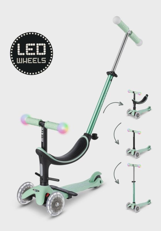 Micro Step Mini 2 Grow kinderstep – Mint Magic LED met duwstang