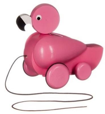 Trekfiguur flamingo roze – houten trekspeelgoed voor peuters