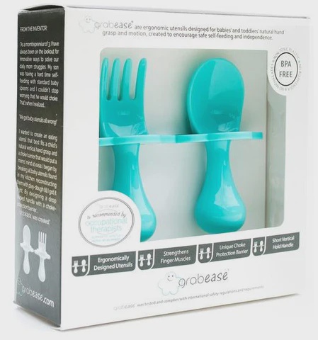 Grabease vork en lepel set - ergonomisch baby bestek met veiligheidsrand