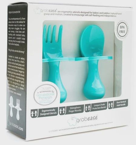 Grabease vork en lepel set – ergonomisch baby bestek met veiligheidsrand