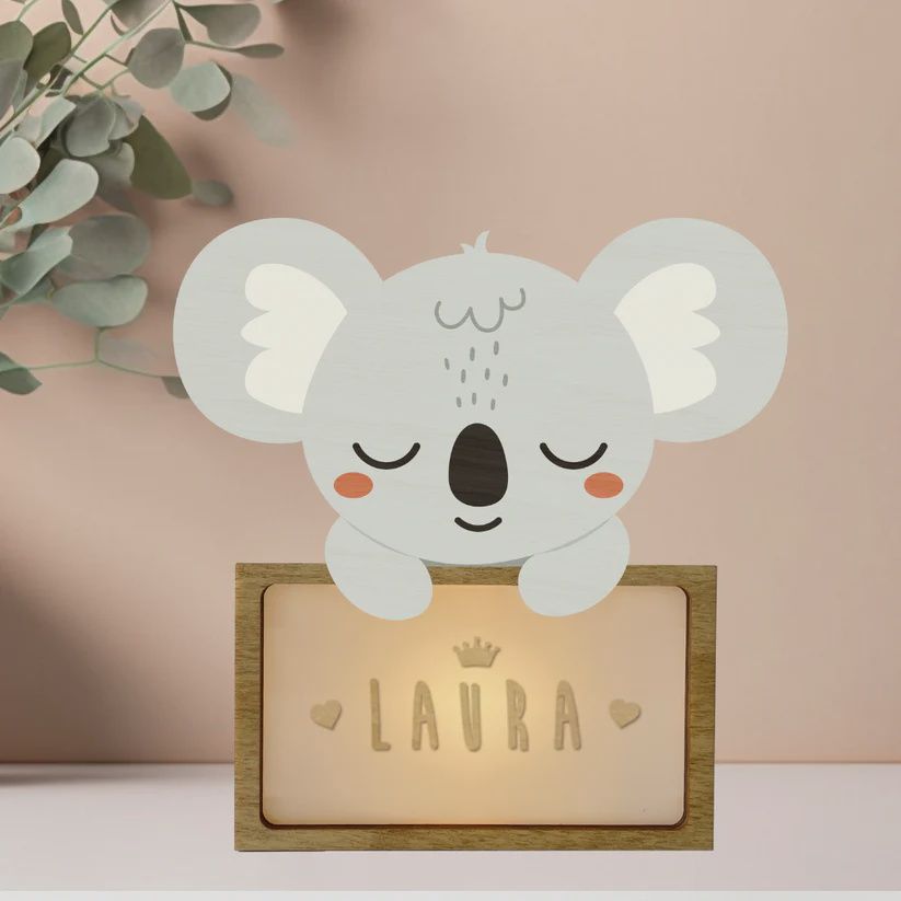 Nachtlampje koala – met naam personaliseerbaar – lief lampje met houten letters