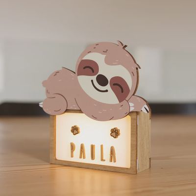 Vintiun Nachtlampje Luiaard met Naam Personaliseerbaar 