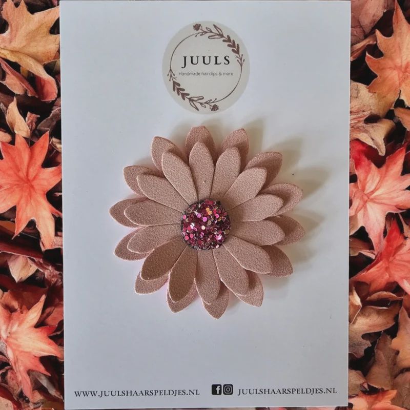 Haarspeldje autumn antislip big flower old pink glitter