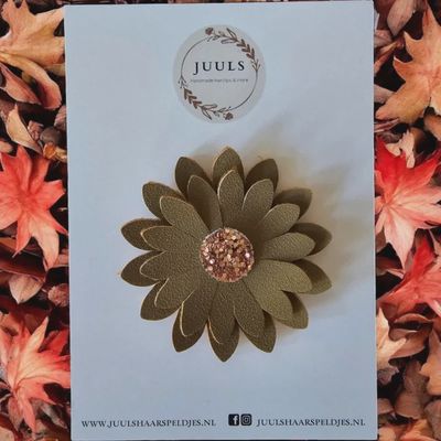 Haarspeldje autumn antislip big flower olive frosted
