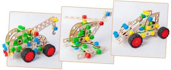 Alexander Toys Constructor Junior 3-in-1 takelwagen bouwset voorbeeld wat je er ook mee kunt maken een helikopter.