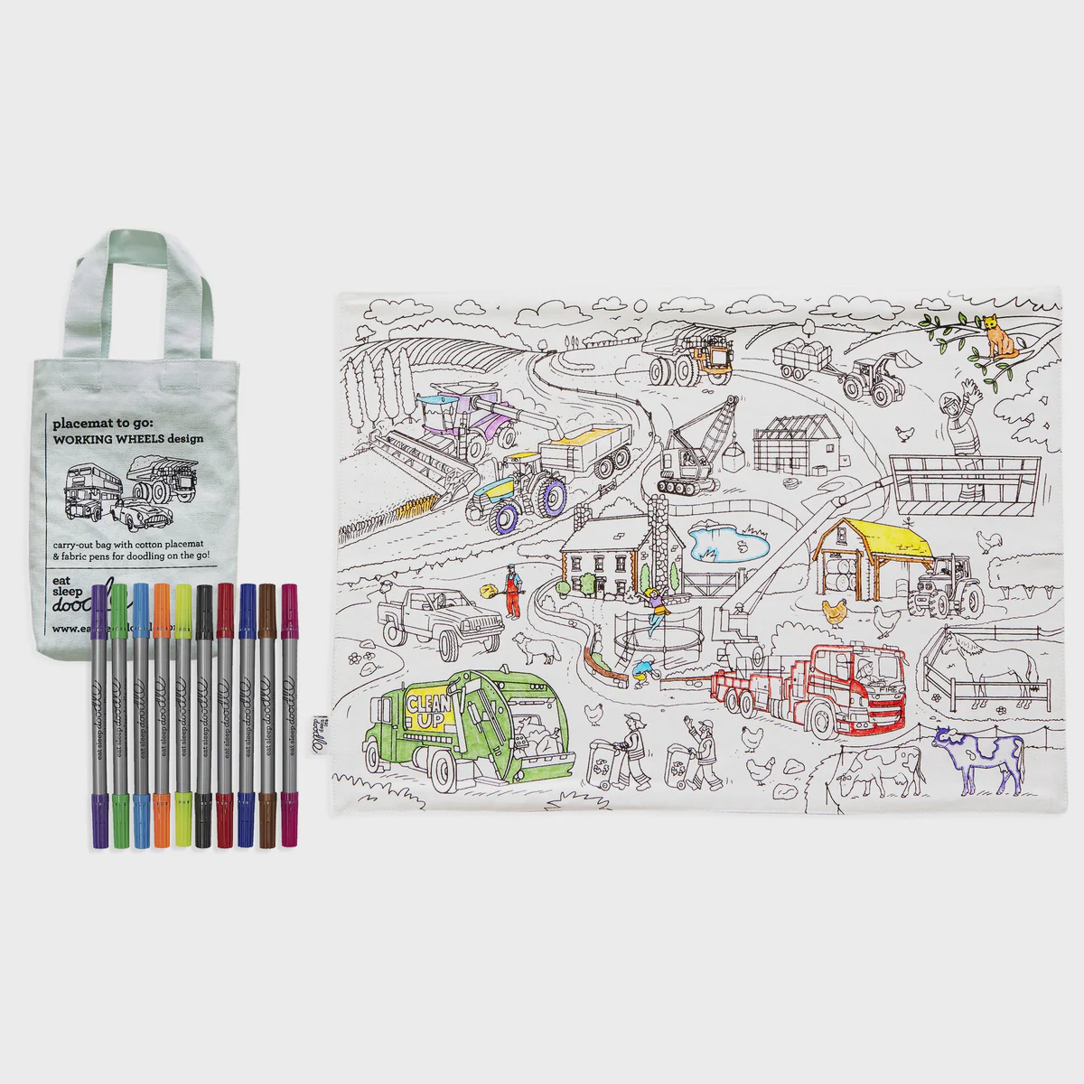 Eatsleepdoodle placemat to go: Working Wheels