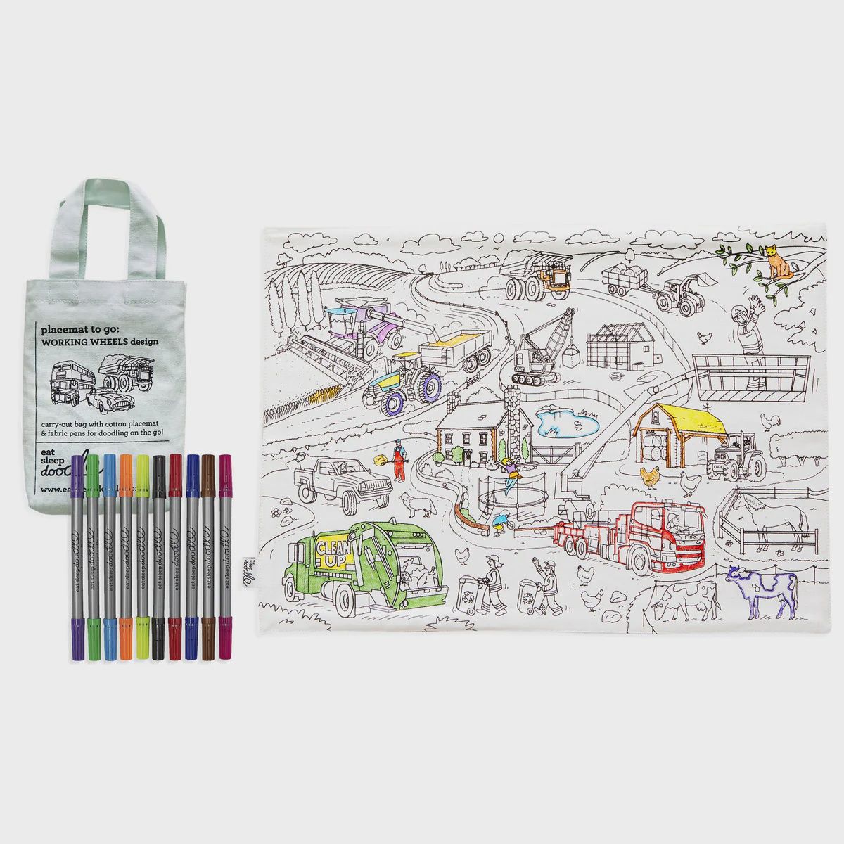 Eatsleepdoodle placemat to go: Working Wheels