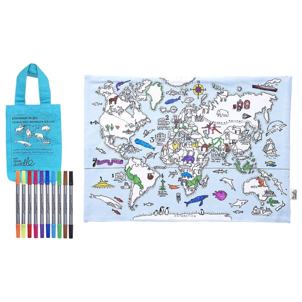 Eatsleepdoodle placemat to go: Worldmap