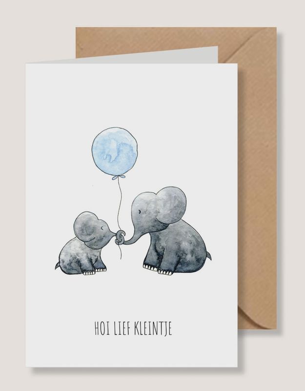 Juulz Geboortekaart Hoi Lief Kleintje Olifant Blauw