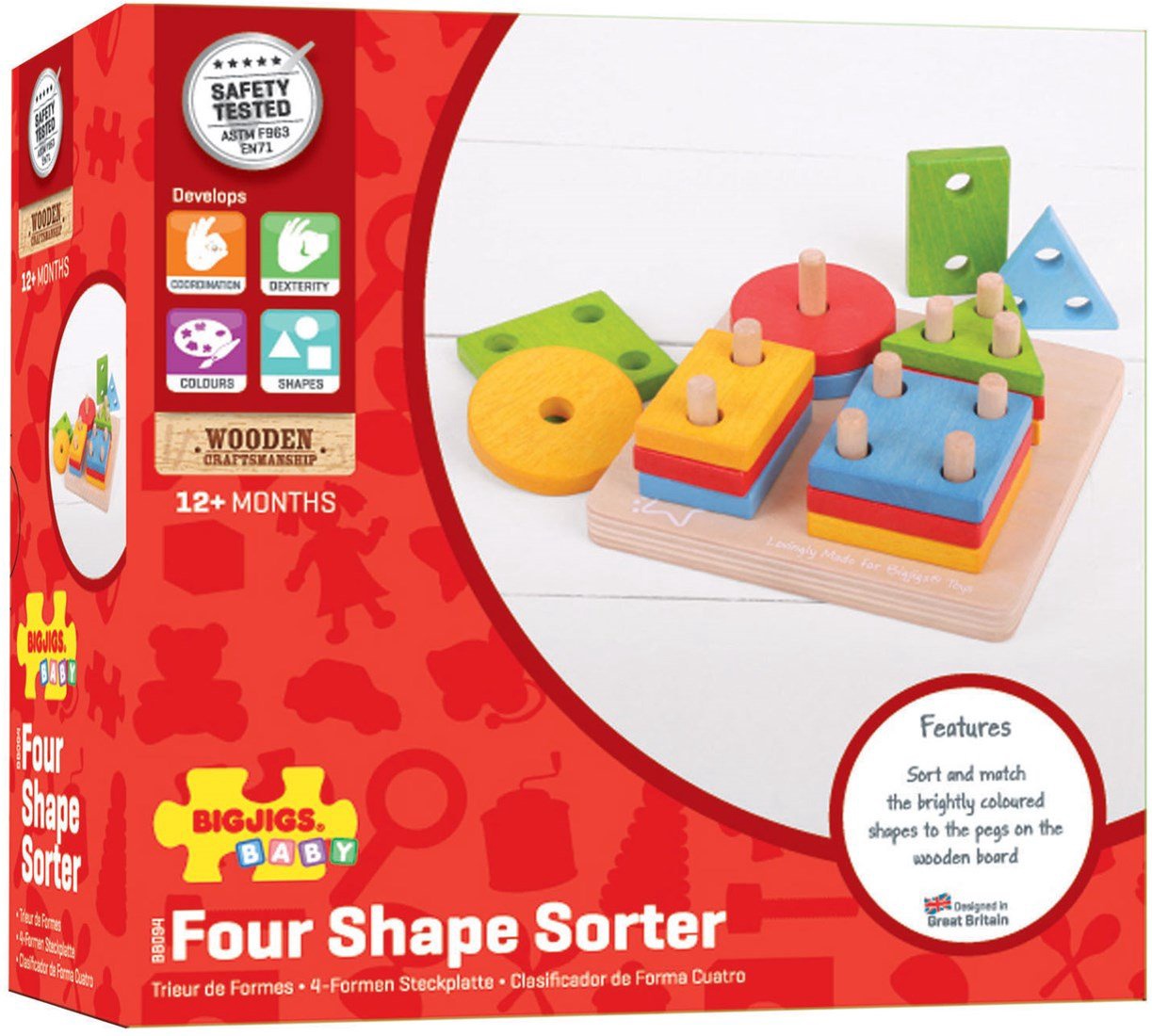 Bigjigs Toys First Four Shape Sorter houten speelgoed