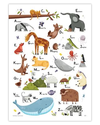 Holliday Illustrates Animal Alphabet Poster A3 Engels animals en letters
