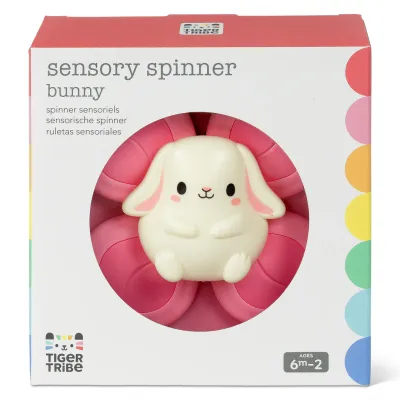 Verpakking van de Tiger Tribe Sensory Spinner Bunny voor kinderen van 6 maanden tot 2 jaar.