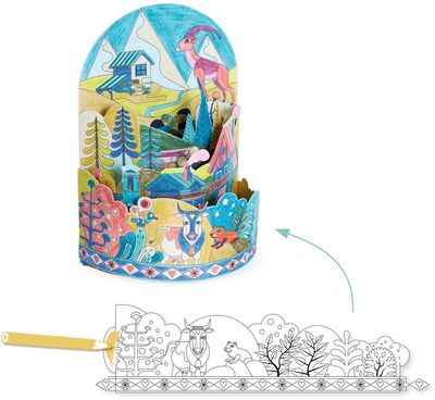 3 dimensionale berg met huisjes en dieren en het laatste stukje van de berg om te laten zien waar die bevestigd moet worden