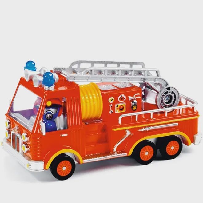 metalen brandweer auto met vast zittend personage