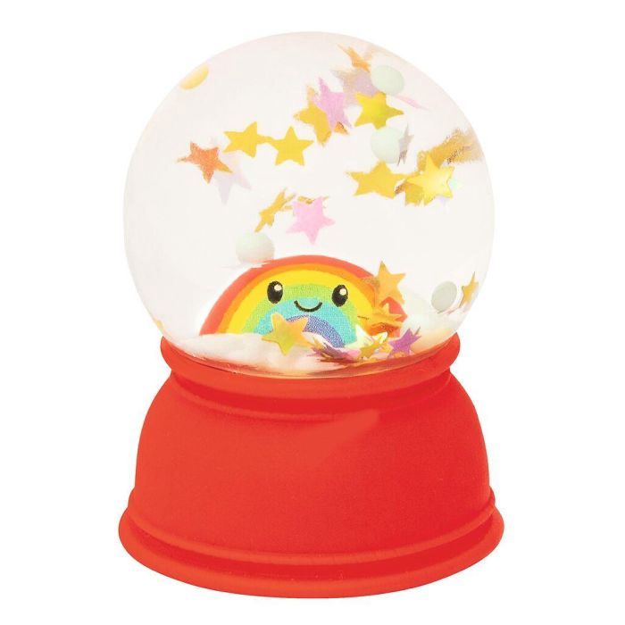 sneeuwbol rood met regenboog en sterren erin