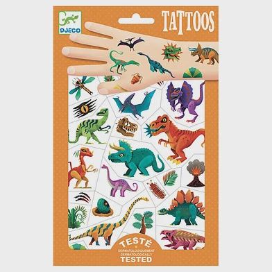Verpakking met daarin de tattoos , diverse dinos