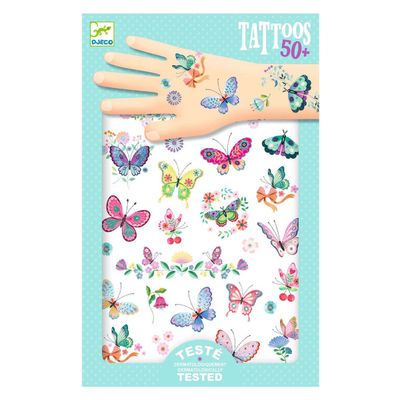 Afbeelding van de tattoos verpakking met mooie gekleurde vlinders erop