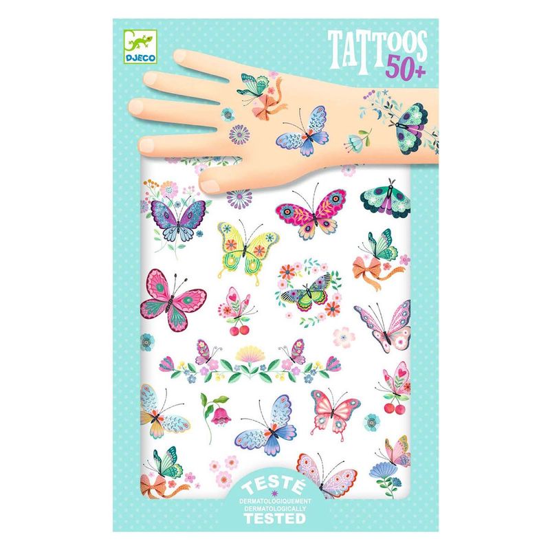Afbeelding van de tattoos verpakking met mooie gekleurde vlinders erop