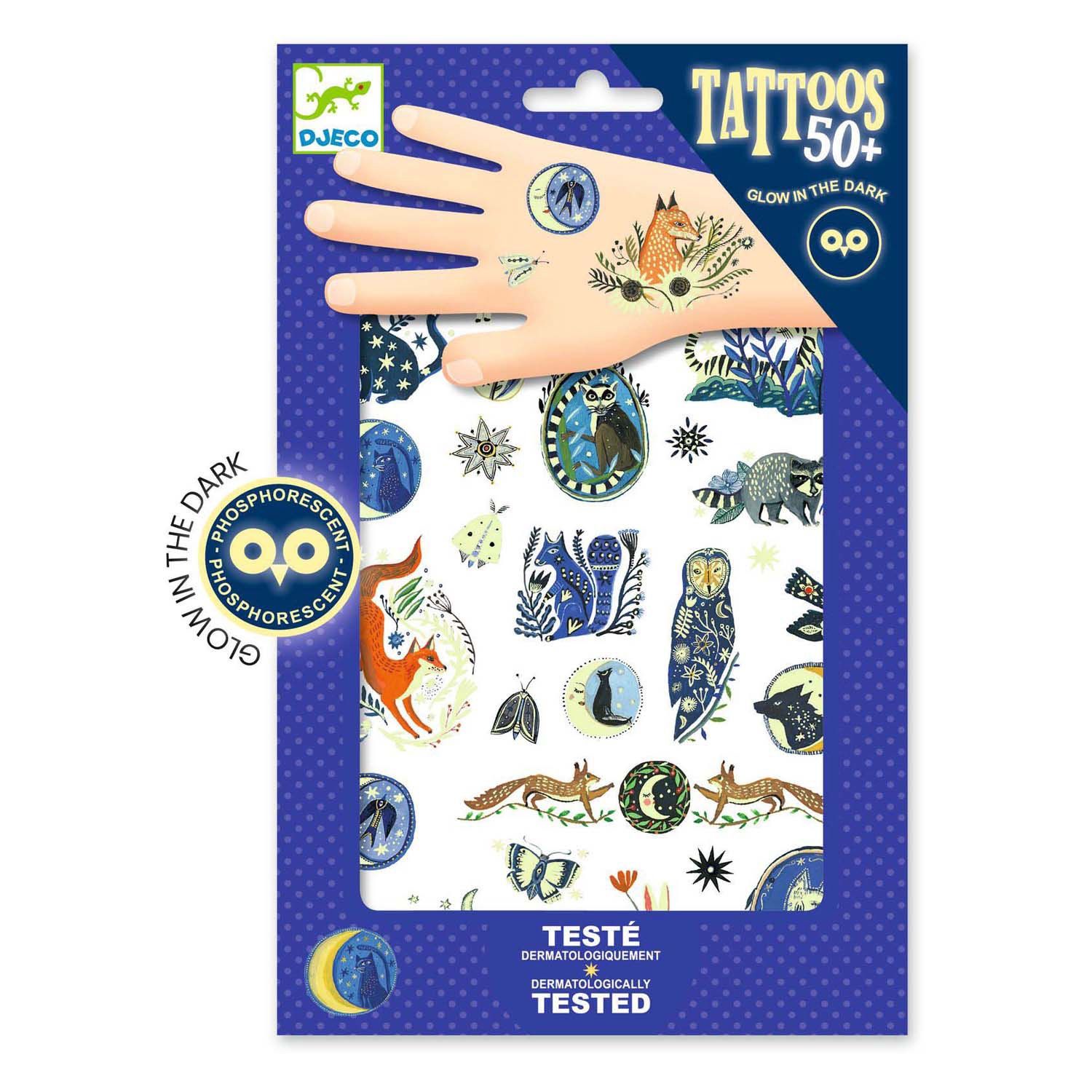 Verpakking met daarin diverse diertjes die als tattoo gezet kunnen worden