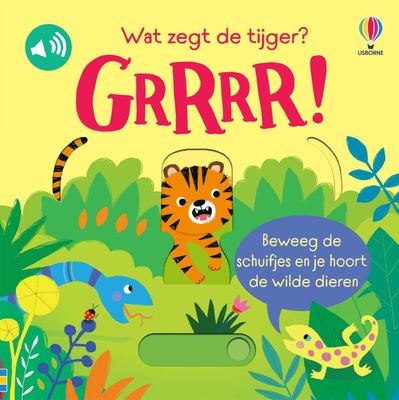 Voorkant boek met daarop de tijger die verstopt zit in het hoge gras