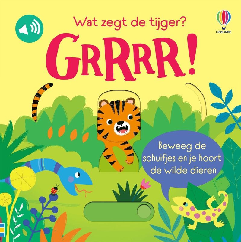 Voorkant boek met daarop de tijger die verstopt zit in het hoge gras