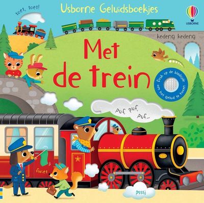 Voorkant boek met daarop treinen en wagons en diverse diertjes die mee reizen