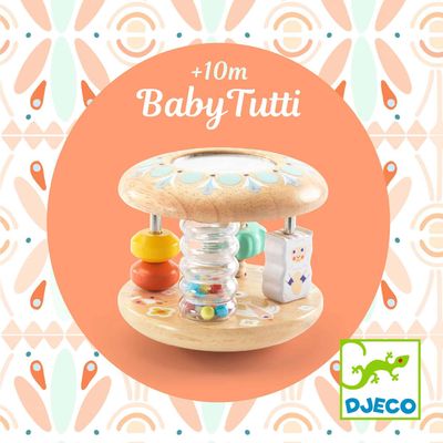 Babyspeelgoed activiteiten rammelaar Djeco. in de verpakking