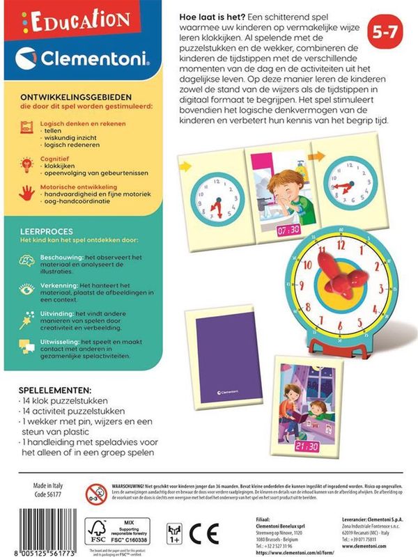 Clementoni Hoe Laat is Het? bordspel uitleg en inhoud