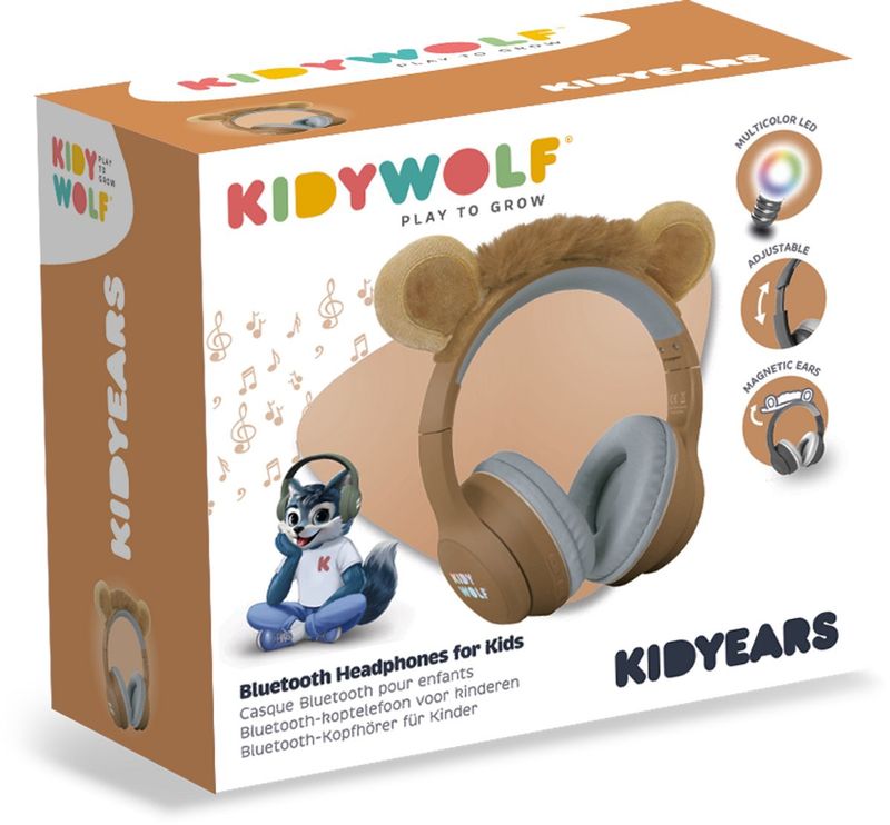 Kidywolf Kidyears Leeuw kinder koptelefoon goodies in de verpakking.