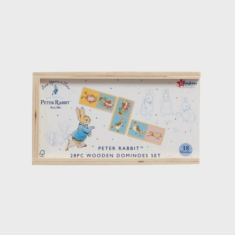 Peter Rabbit Houten Domino bordspel in het houten doosje.