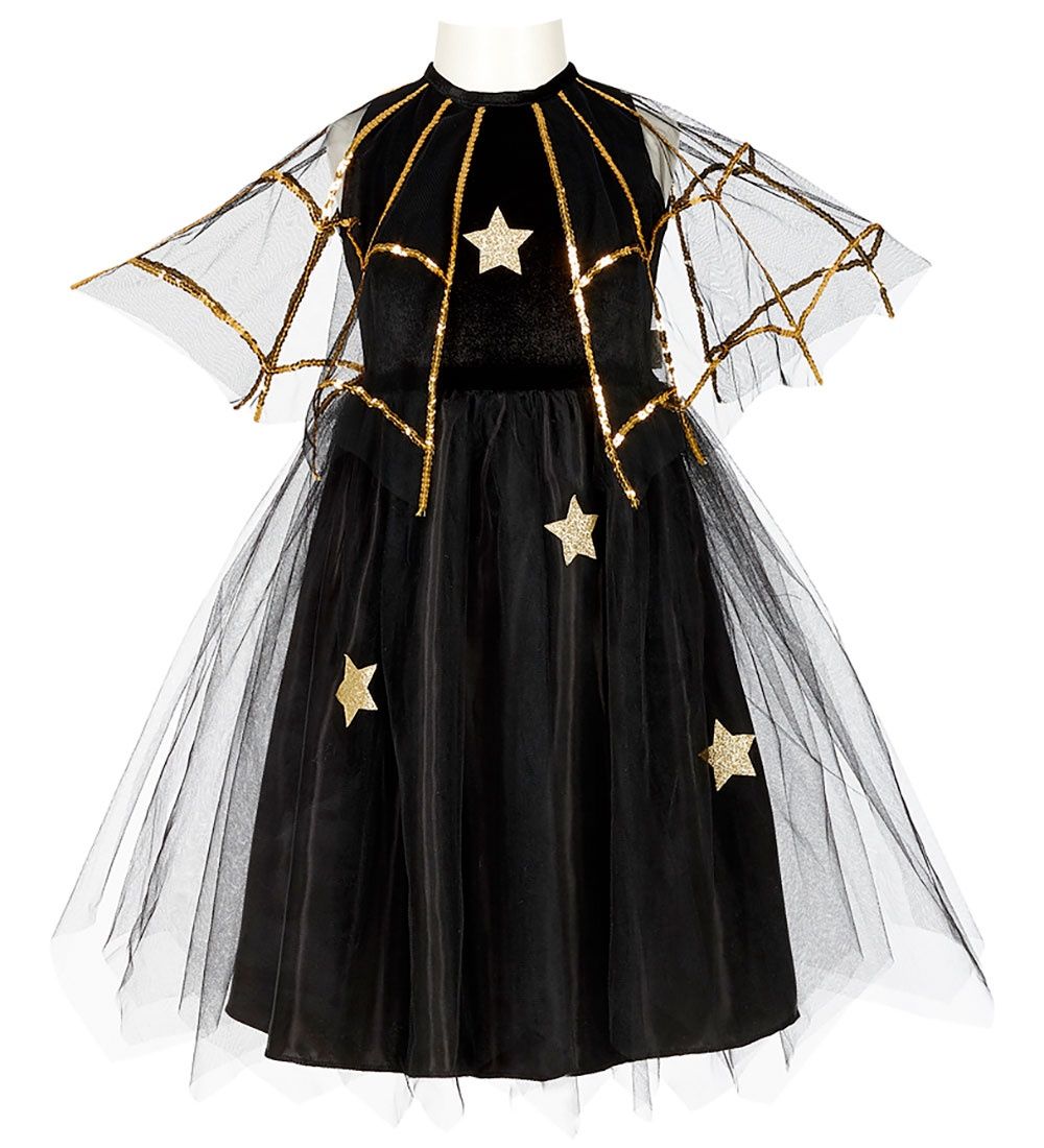 Souza Evilian Jurk Zwart 98–104 cm verkleden. Een magische heksenjurk met tule, sterren en spinnenwebben.