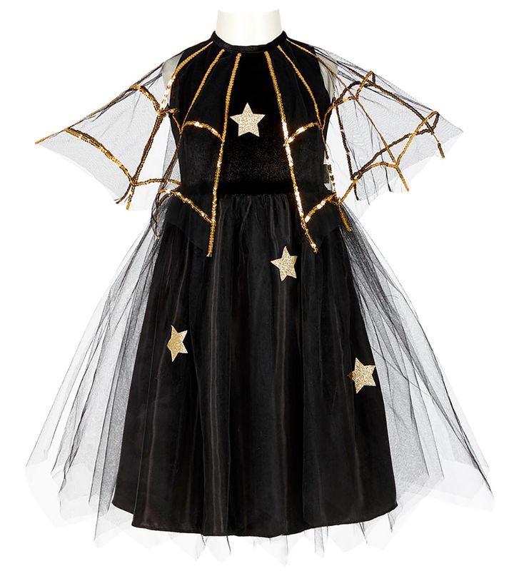 Souza Evilian Jurk Zwart 98–104 cm verkleden. Een magische heksenjurk met tule, sterren en spinnenwebben.