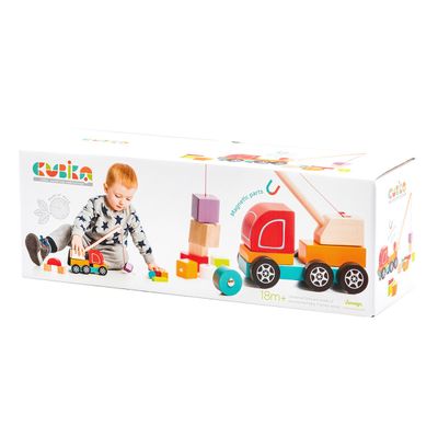 Cubika houten kraanwagen magnetisch met blokken 3+