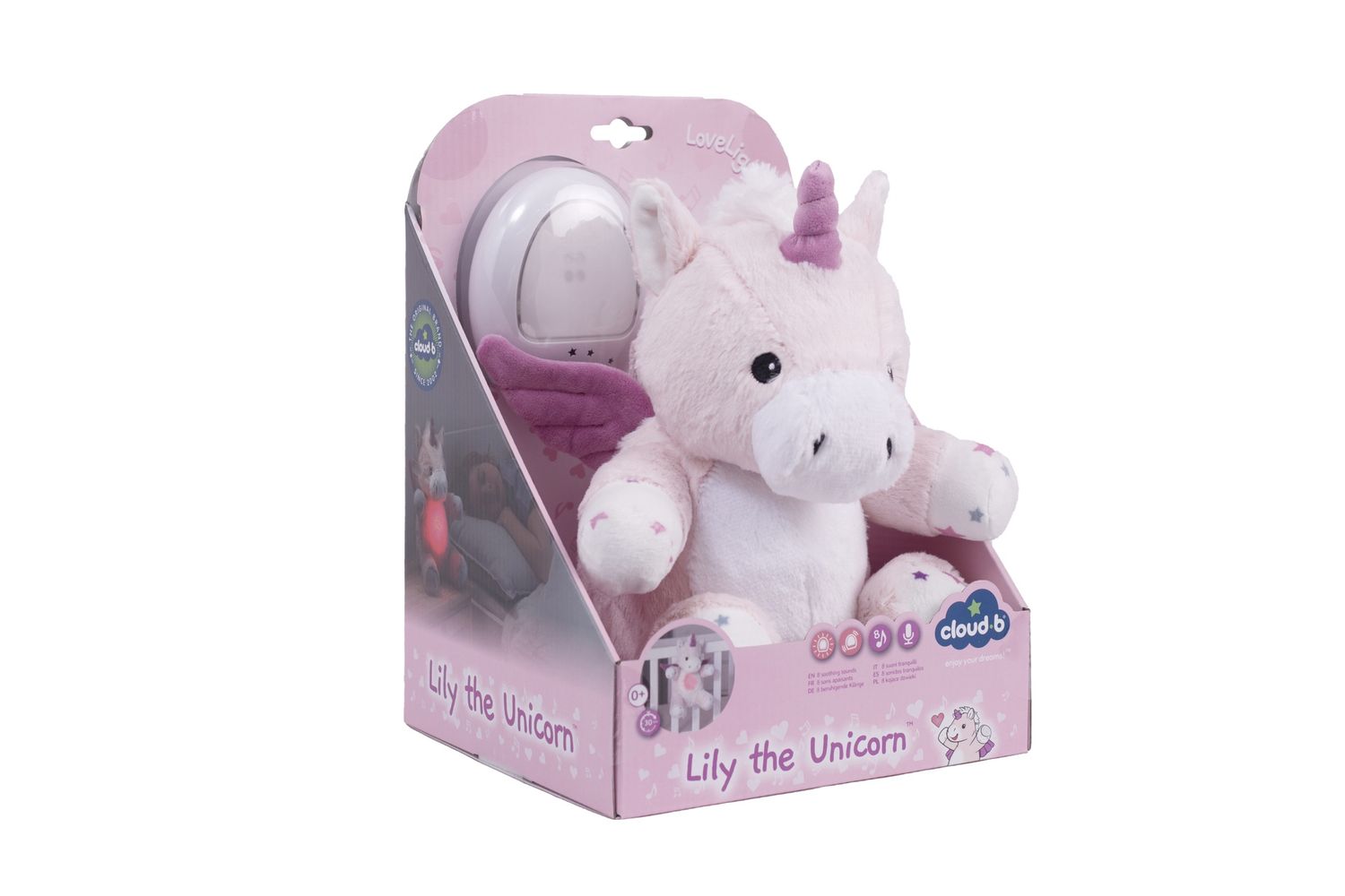 Cloud-B Knuffeleenhoorn met Nachtlampje en Geluid 