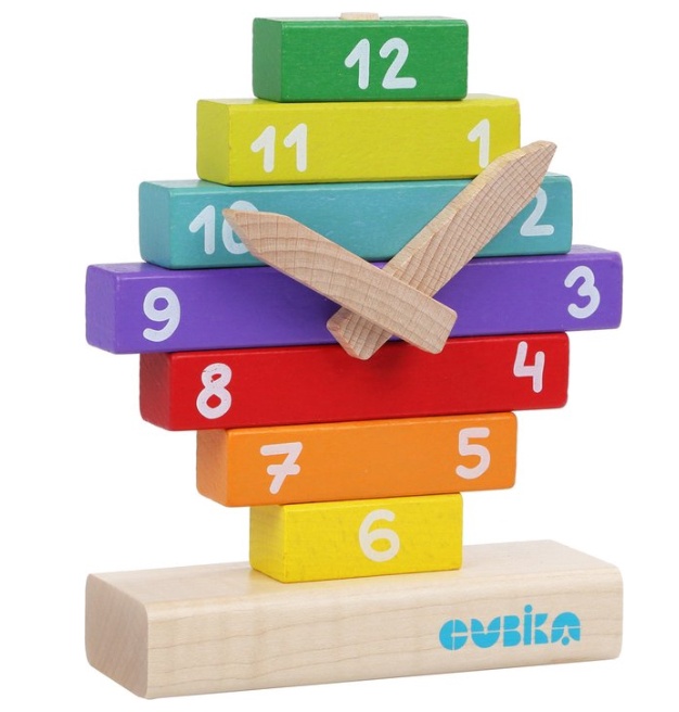 Cubika houten bouwset klok leerklok 10 onderdelen 3+