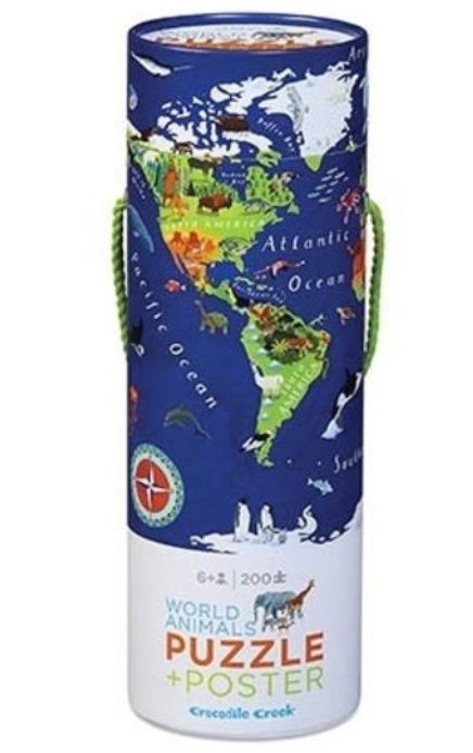 Crocodile Creek kinder puzzel dieren wereldkaart 200 stukjes 6+