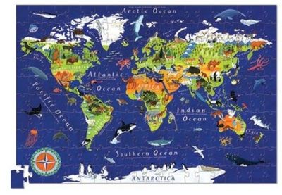 Crocodile Creek kinder puzzel dieren wereldkaart 200 stukjes 6+