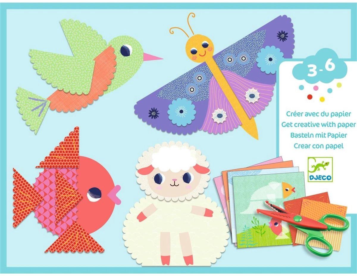 Voorkant verpakking met een aantal diertjes erop die geknutseld kunnen worden