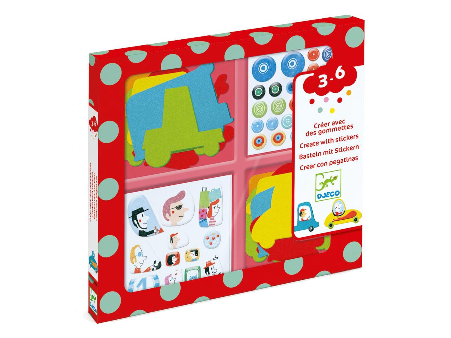 De verpakking van de Djeco Stickers Ik Hou van Auto’s knutselen.