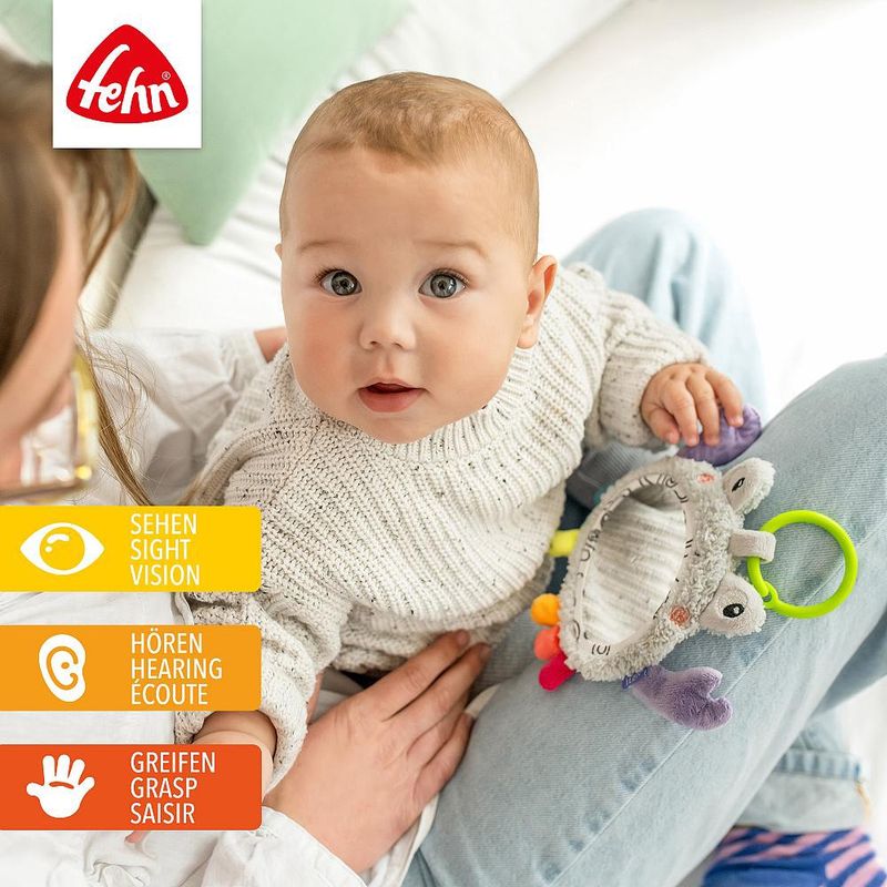 Fehn Activiteitenspiegeltje Krab baby speelgoed, wat leert de baby er mee.