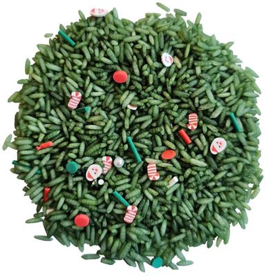 Grennn Speelrijst Santa Claus-mix 750 gram sensorisch speelgoed van boven af gezien.