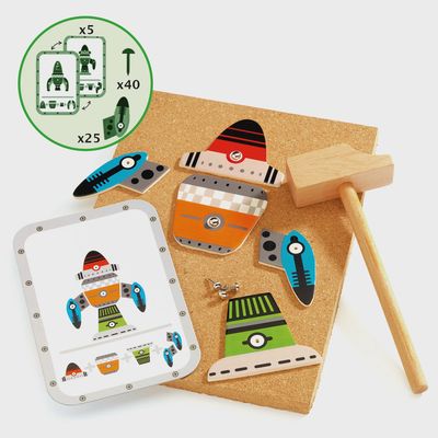 Djeco Tap-Tap Ruimte bordspel inhoud van het spel met een voorbeeld wat je kunt maken.