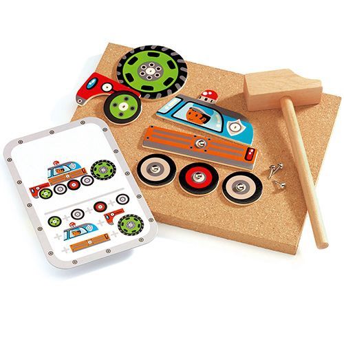 Djeco Hamertje Tik Tap-Tap Voertuigen bordspel, voorbeeld met wat je kunt maken.
